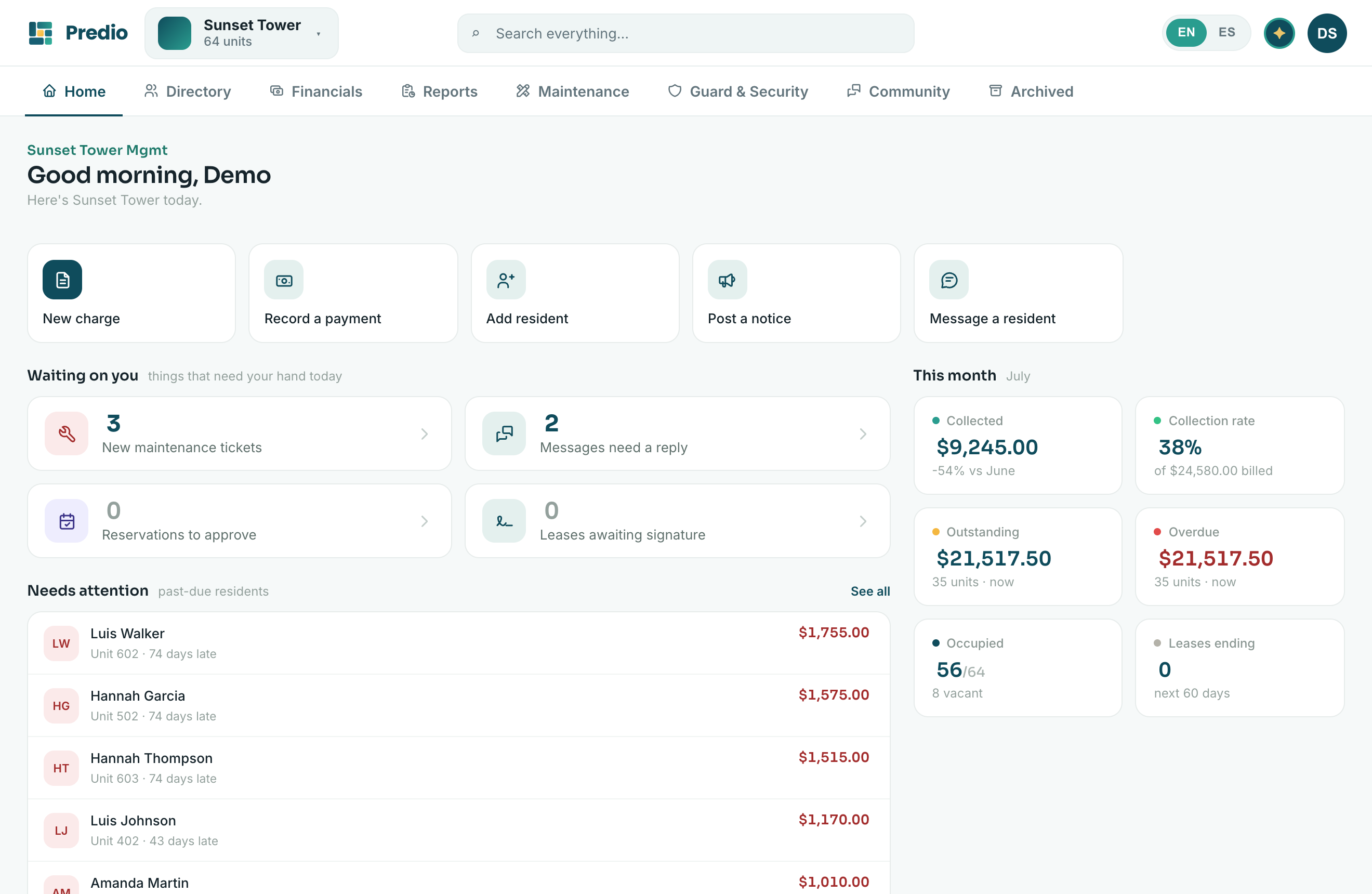 Predio admin dashboard preview